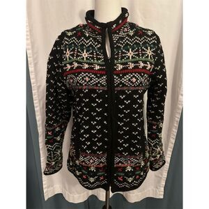 Laundromat Women's M Black Fair Isle Full Zip Sweater Cardigan